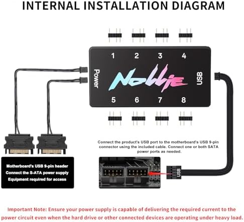 Iesooy Nollie PC lighting controller showing the internal motherboard 9-pin USB connection interface for software synchronization