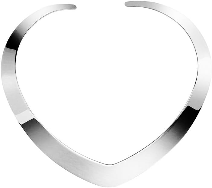 Forleiton heart shape choker necklace front view showcasing polished stainless steel finish.