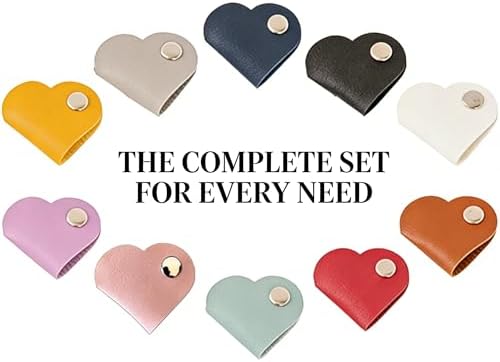 Heart shape cable organizer straps keeping charging cords organized inside a travel cosmetic bag
