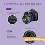 Universal 55mm DSLR camera lens cover with included black elastic focus ring band