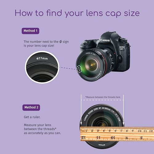 Universal 55mm DSLR camera lens cover with included black elastic focus ring band