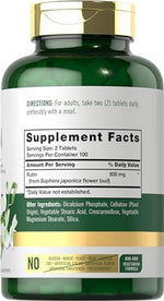 Carlyle Rutin supplement side panel showing supplement facts and serving size info