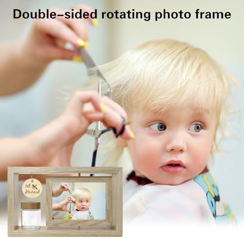 Side view of the 360-degree swivel mechanism on the wood newborn memory frame.