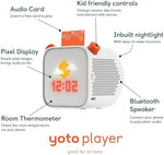 Yoto Player 3rd Generation white audio device with a Make Your Own card inserted on top