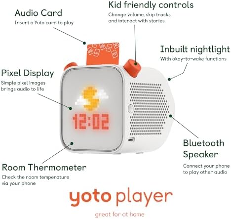 Yoto Player 3rd Generation white audio device with a Make Your Own card inserted on top