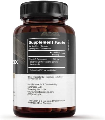 Sunergetic Vitamin E Tocotrienols DeltaGold supplement facts label close up