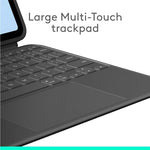 Close up view of the large multi touch trackpad on the premium Logitech tablet accessory.
