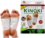 Applying Kinoki adhesive foot pads to soles for overnight pain relief