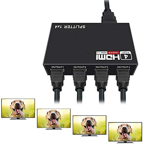 Kgnm 1x4 video distributor device showcasing the active LED status indicators for input and output tracking.
