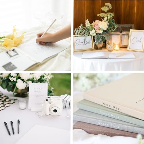 Wedding guest book displayed on a reception party table