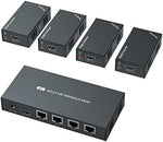 PWAYTEK 1x4 network extender kit showcasing the single power adapter and five piece device set
