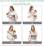 Full product view of the Huifen green breathable mesh baby carrier laid flat showing safety buckles