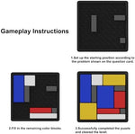 Bazuo educational block puzzle showcasing the illustrated challenge booklet with multiple levels.