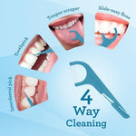 Close up of the sturdy interdental pick and foldaway toothpick features for deep cleaning.