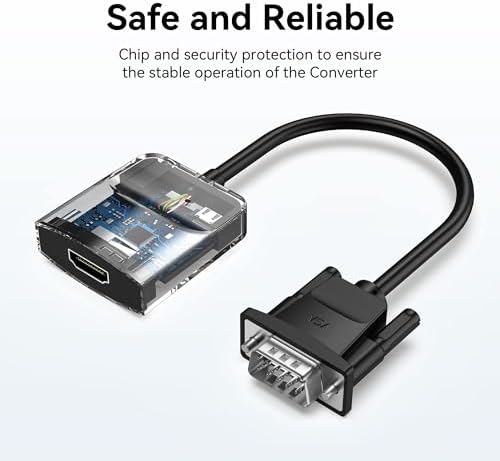 Vention VGA to HDMI Dongle highlighting the Micro USB power input port used for active digital signal conversion.