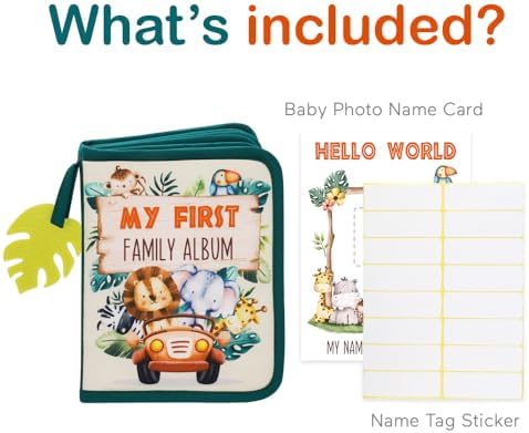 Urban Kiddy soft fabric photo cloth book opened up with family pictures inside.
