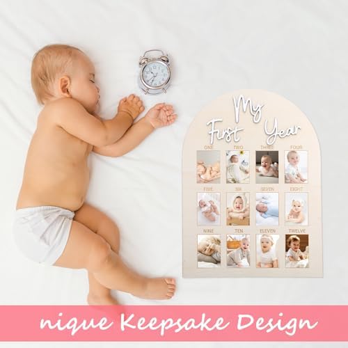 White R HORSE first year keepsake frame hung elegantly on a neutral nursery wall.