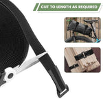 Cut to length adjustable nylon cinch strap being looped through a plastic buckle fastener