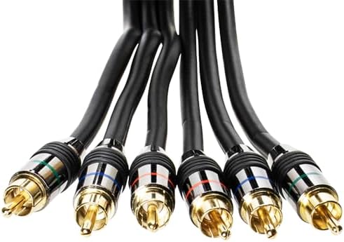 Three color-coded male RCA ends of the Skywalker oxygen-free copper video connection cord highlighting premium build quality.