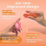 Side view showing the flexible rim and soft silicone basin of the Bodyotics menstrual disc.