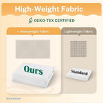 White hotel grade shower curtain set with snap in liner close up fabric detail