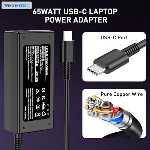 Close-up view of the robust strain relief design on the INEXEWOC 65W USB-C charging cable.