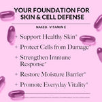 Naked Vitamin E skin support capsules supplement facts panel