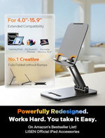 Foldable tablet holder collapsed completely flat next to a travel bag.