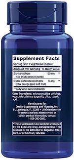 Life Extension Silymarin 100 Milligrams 90 vegetarian capsules label details