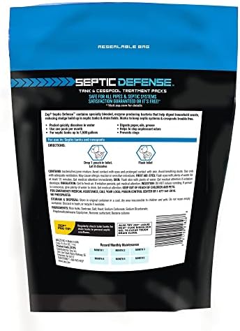 Zep ZSTP6 dissolvable powder packets for septic tank maintenance and odor control.