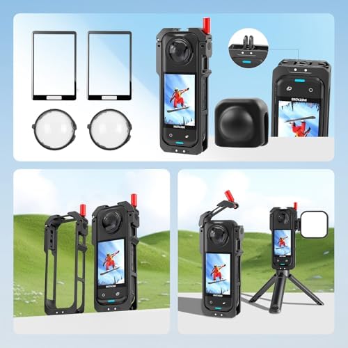ULYVU premium metal protective case installed on action camera with orange accent button