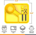 Yellow race car dinnerware set laid out for kids meal