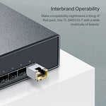 Side view showing SFP+ connector pins on TP-Link module