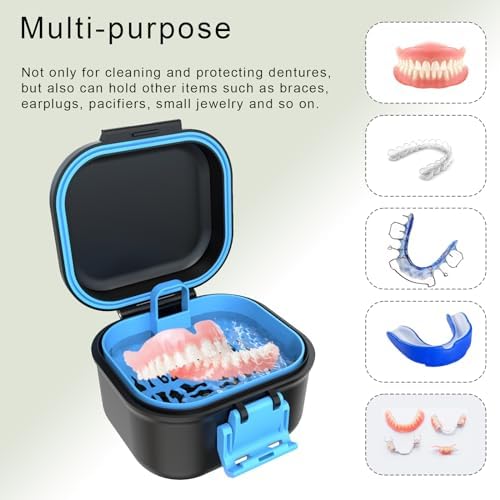 BVN denture soaking cup with interior strainer basket visible
