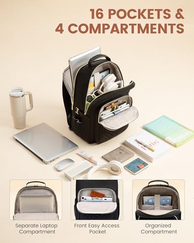 LOVEVOOK professional computer backpack showing the padded fifteen point six inch laptop compartment open.