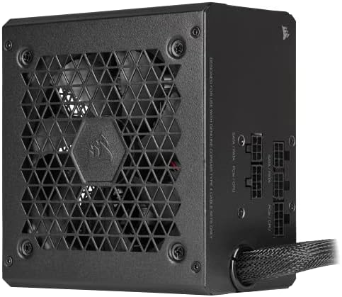 Corsair CX650M semi-modular ATX power supply side profile detailing specifications label