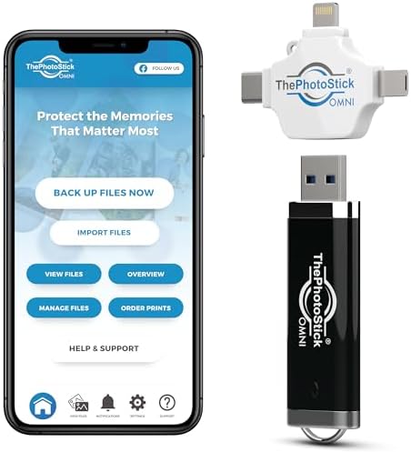 ThePhotoStick Omni portable memory stick showing the universal adapters side angle view