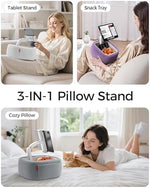 LULULOOK tablet lap cushion with integrated snack bowl compartment holding snacks
