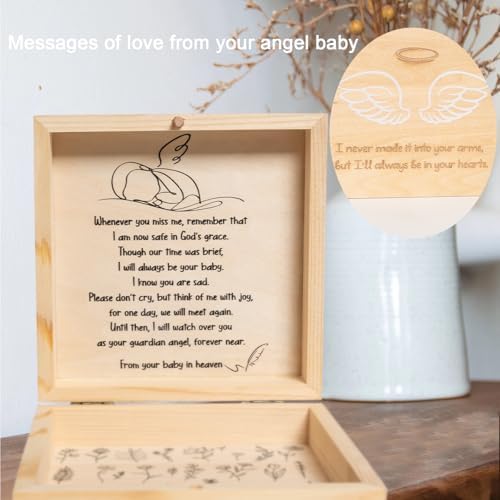 Wooden angel baby keepsake box lid detail