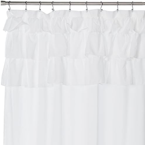Close up view of the delicate overscale ruffles on the Madison Park fabric shower curtain