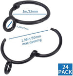 Heavy duty rustproof metal drapery rings opened at the hinged joint