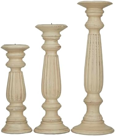 Deco 79 Candle Stands Wood Candle Holder, 18 by 15 by 12-Inch, Brown, Set of 3 - Image 4