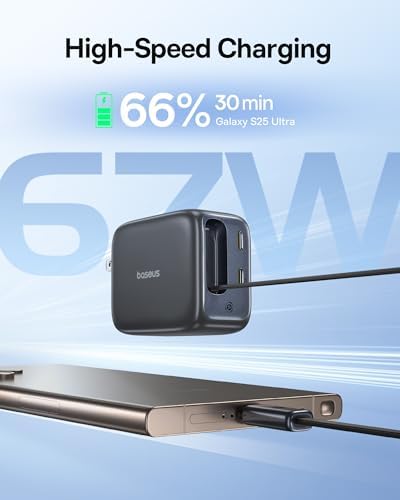 Baseus three in one multi port adapter with the built in single USB-C cable fully extended