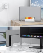 Close up view of the adjustment screws on aluminum laptop dock