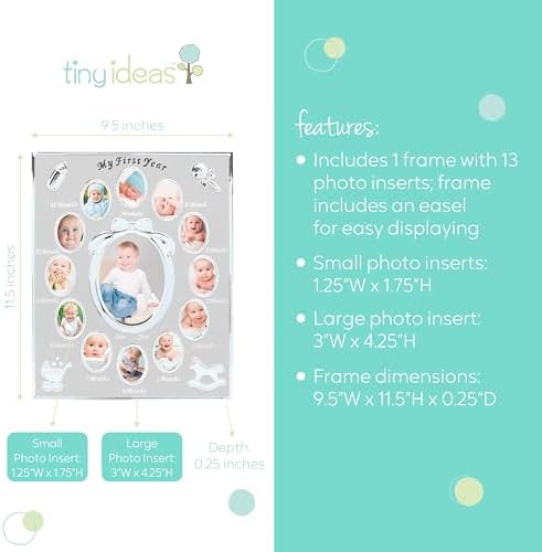 Tiny Ideas silver baby photo collage frame showing center birthday slot