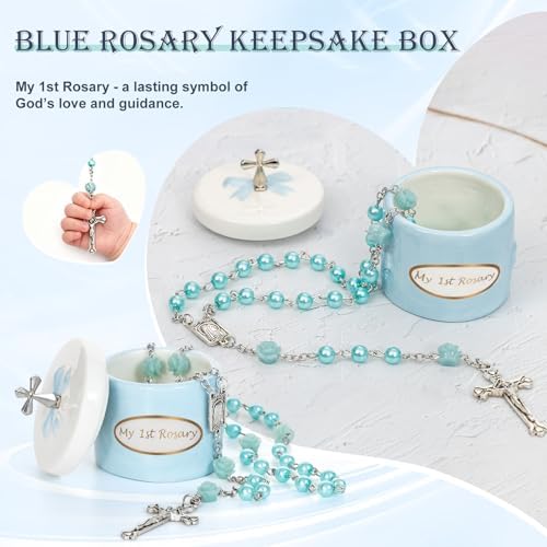 CalabasasMade traditional first communion prayer beads arranged neatly inside the labeled storage holder