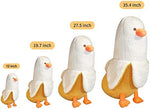 Side angle of PEACH CAT kawaii hugging plush pillow duck stuffed animal
