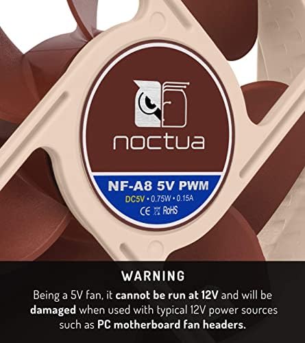 Noctua five volt pulse width modulation fan with universal serial bus power adaptor cable attached