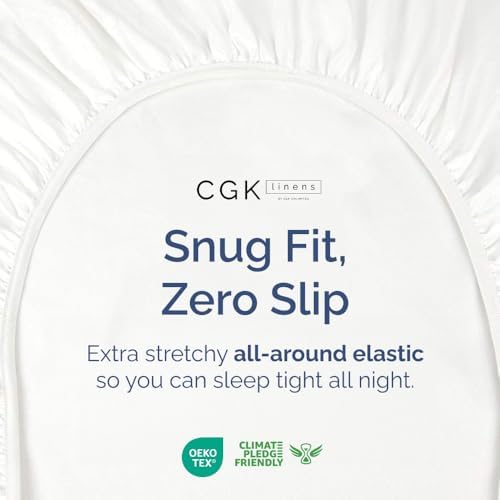 CGK Unlimited white fitted sheet showing deep pocket elastic detail