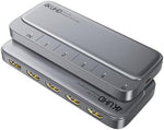 WARRKY 1x4 HDMI duplicator top view showcasing ultra thin design and status indicator lights